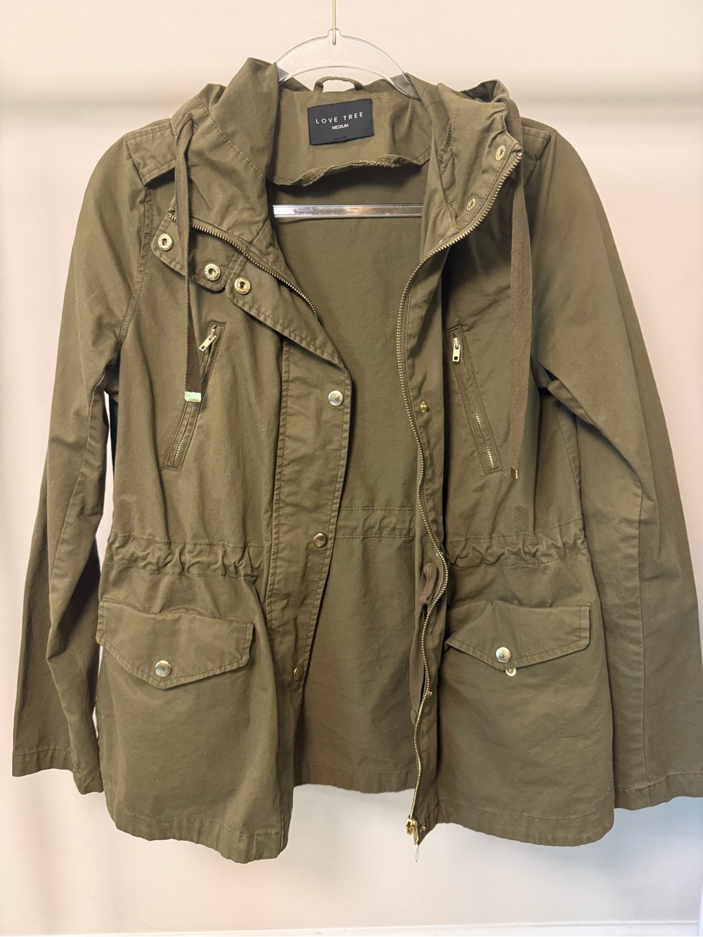 Love Tree Olive Green Utility Jacket with Hood